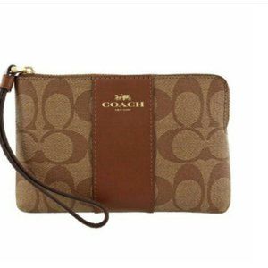 Coach Signature Leather Corner Zip Wristlet & ID Card Case